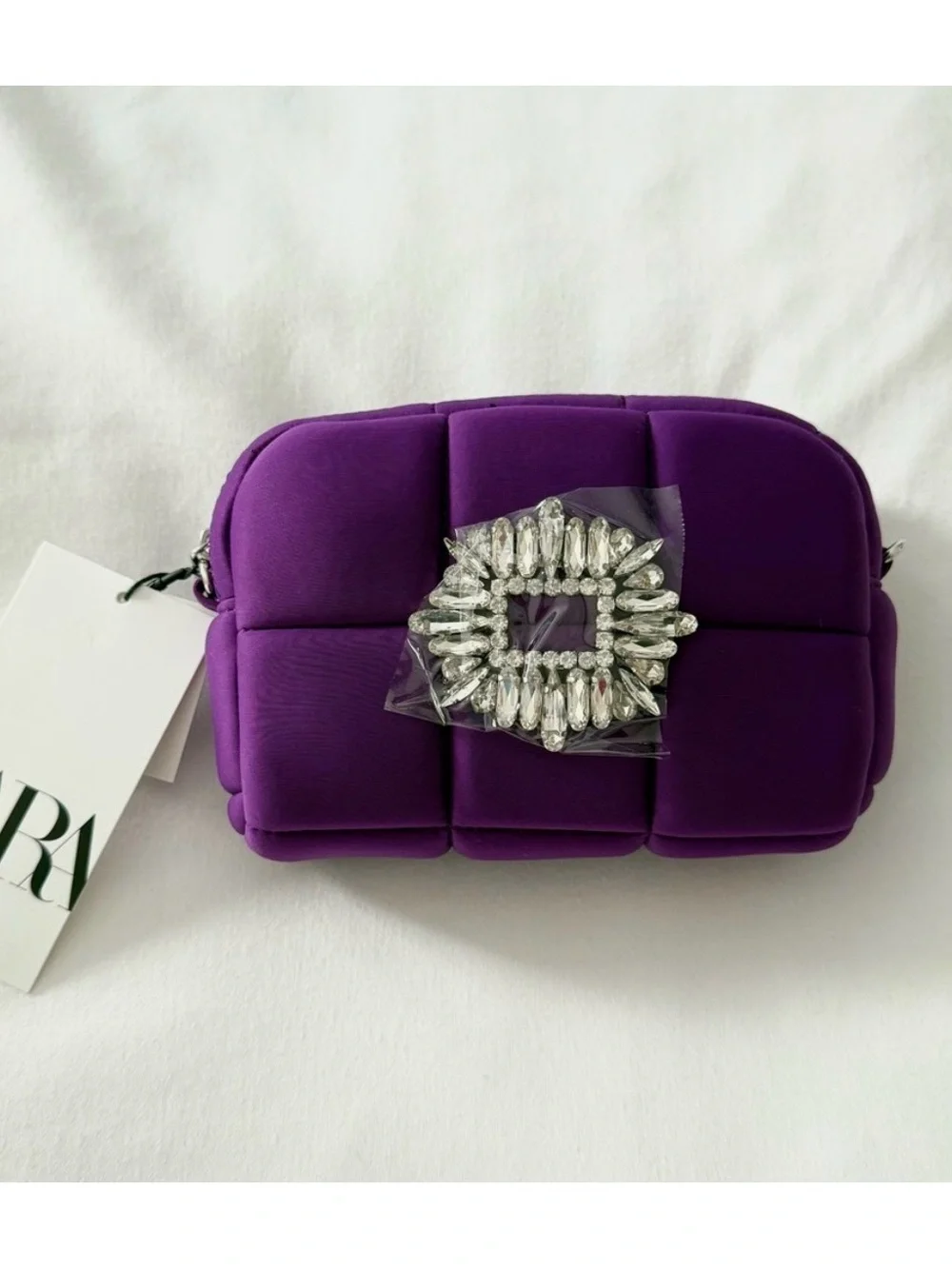 Zara Purple Mini Bag with crystals in the front.